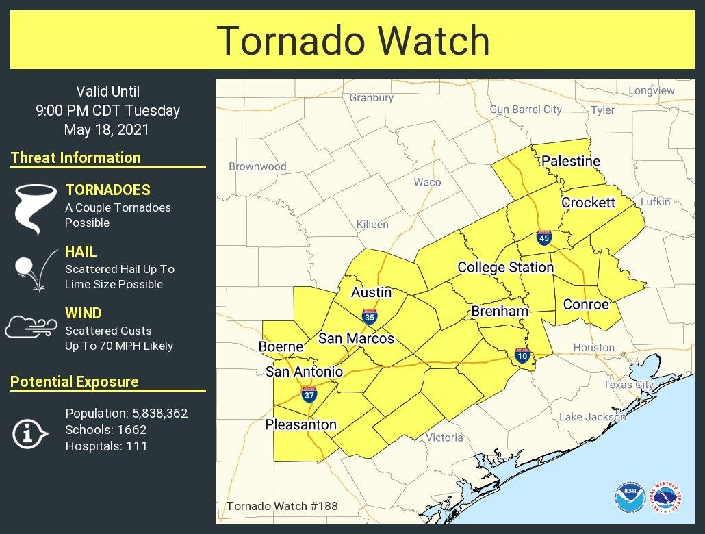 National Weather Service issues tornado watch for San Marcos, Hays